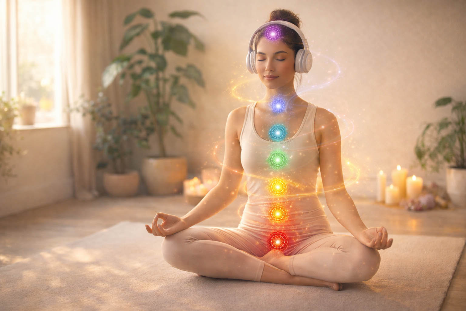 Femme méditant pour débloquer ses chakras avec les chants thérapeutiques Hz