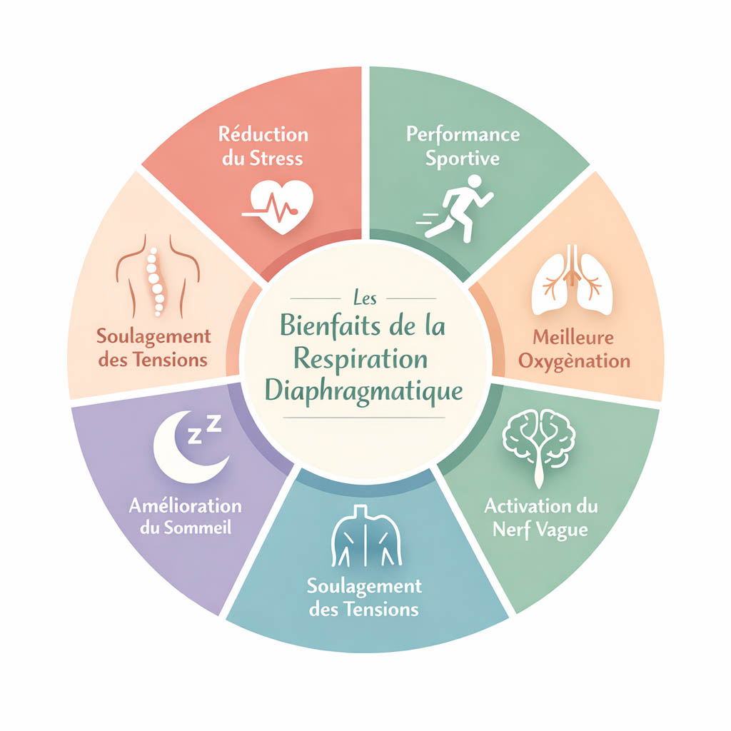bienfaits respiration diaphragmatique stress sport oxygénation infographie