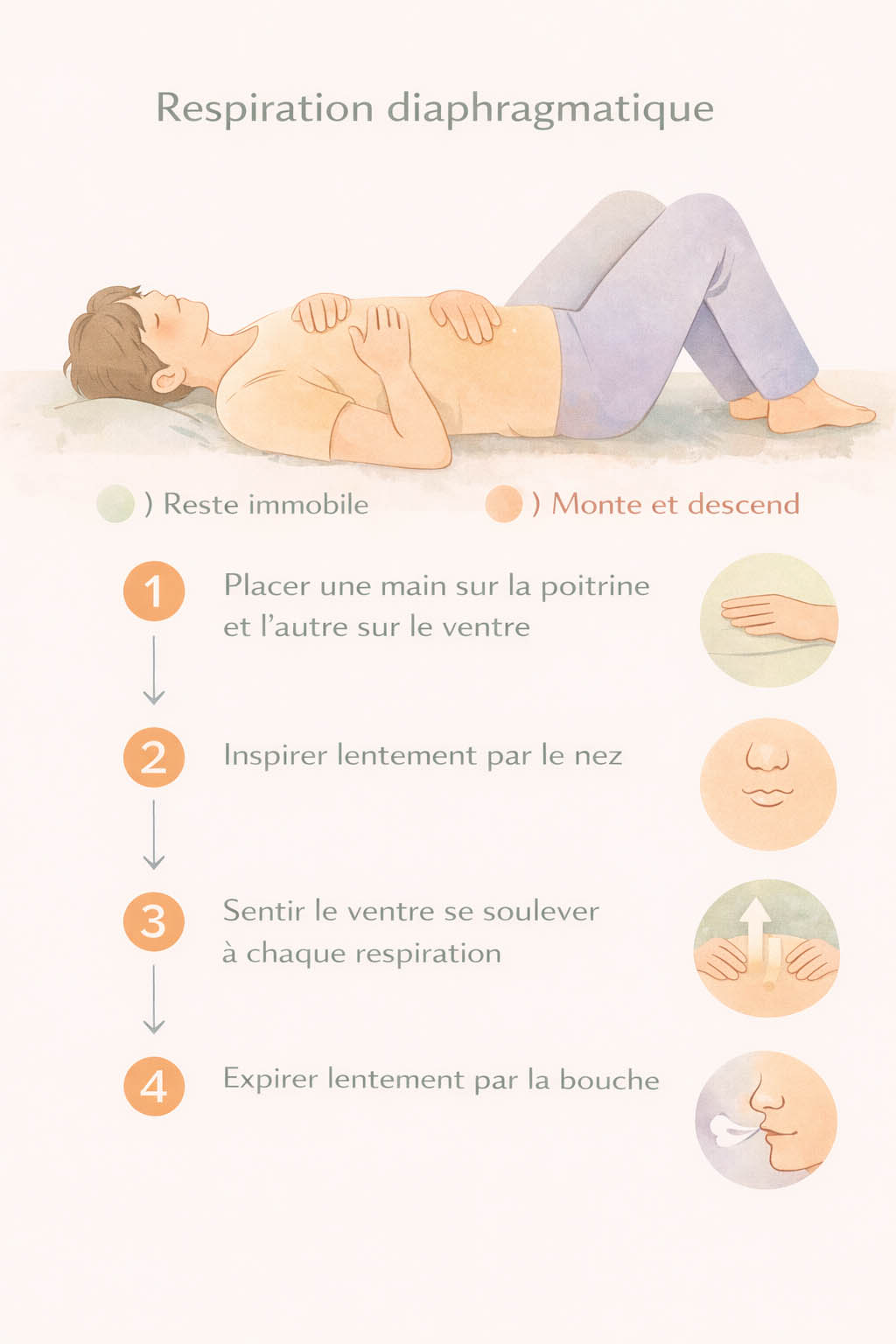 comment faire respiration diaphragmatique exercice placement mains ventre