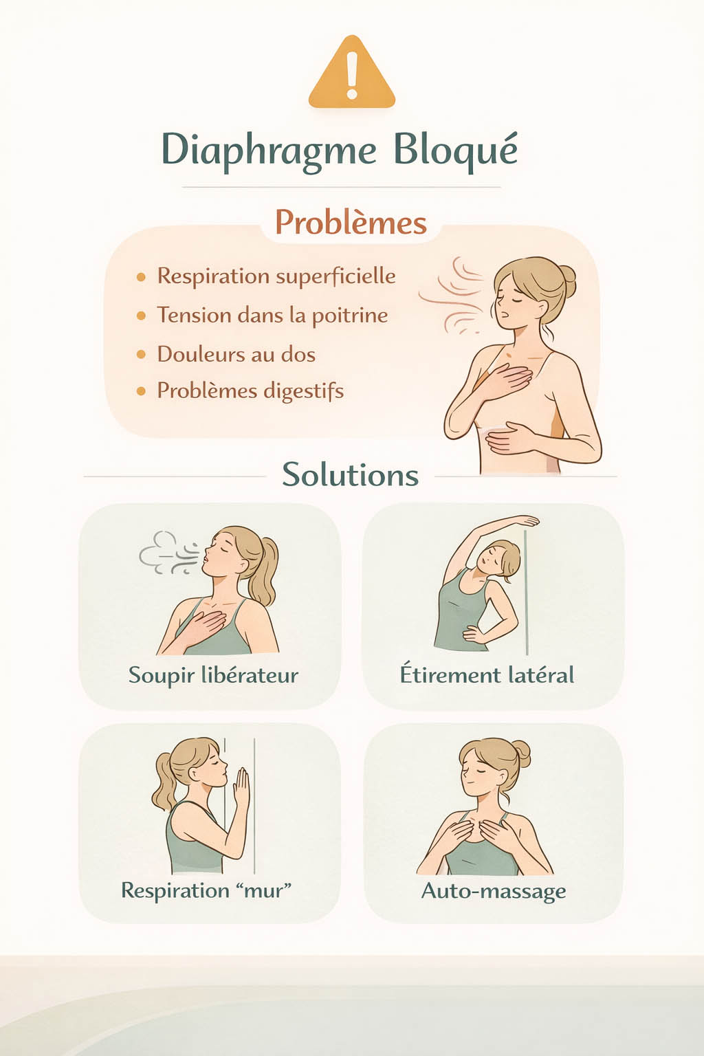 diaphragme bloqué symptômes causes solutions exercices déblocage