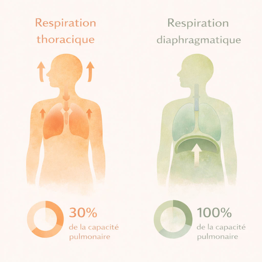 différence respiration thoracique diaphragmatique comparaison poumons