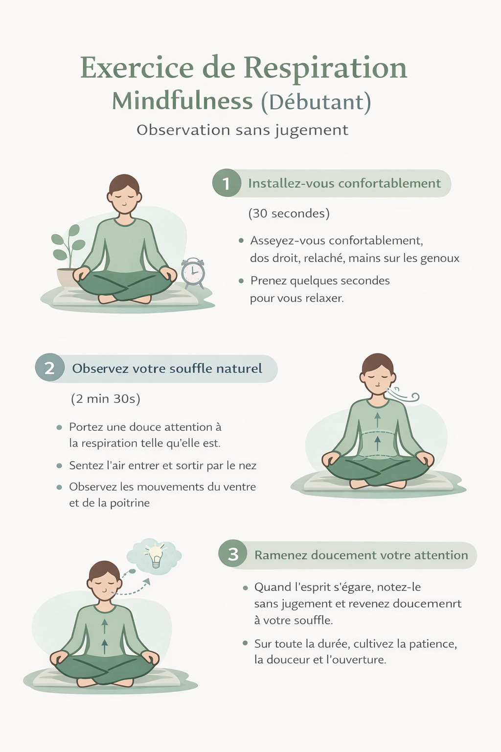 exercice respiration pleine conscience 3 minutes débutant méditation